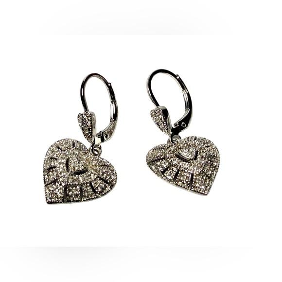 Sparkling Silver Heart Drop Earrings - Picture 3 of 9